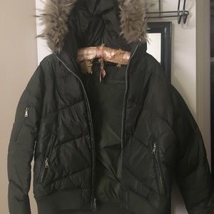Andrew Marc Hunter green puffer jacket w/ fur hood